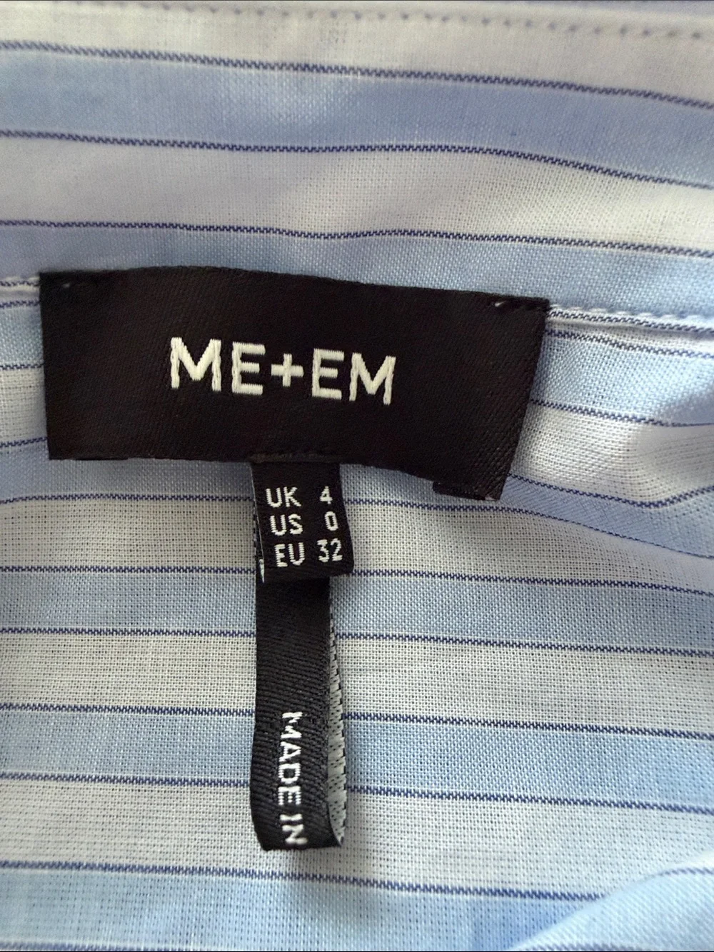 ME+EM sz 0 Classic Light Blue & White Stripe Button-Up Shirt slightly sheer
